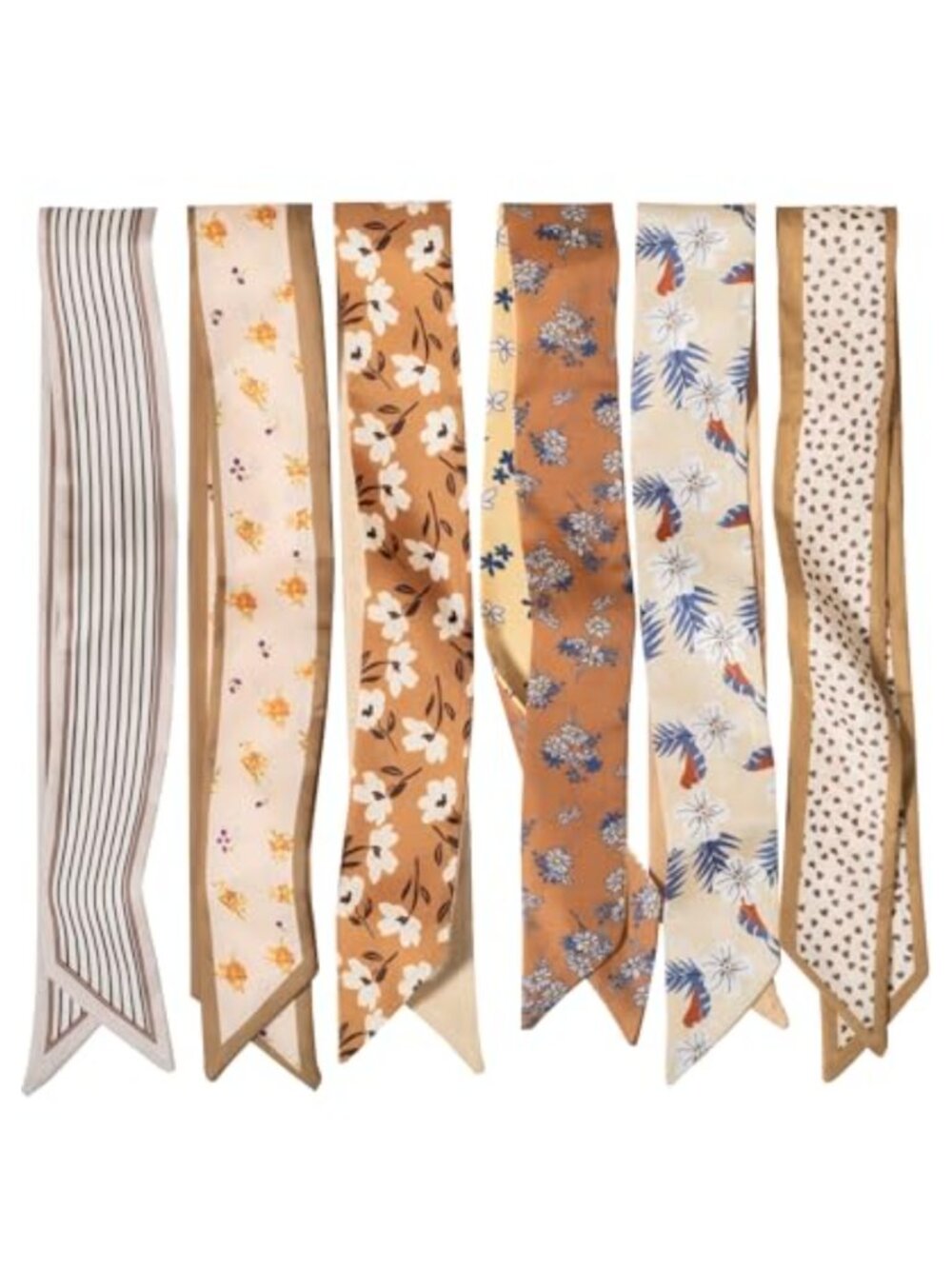 6 Pack Satin Fashion Scarves for Women Versatile Neck Headband Purse